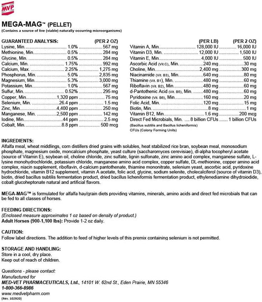 Med-Vet Pharmaceuticals Mega-Mag (35lb) Multi Vitamin/Mineral Supplement for Alfalfa Hay Diets