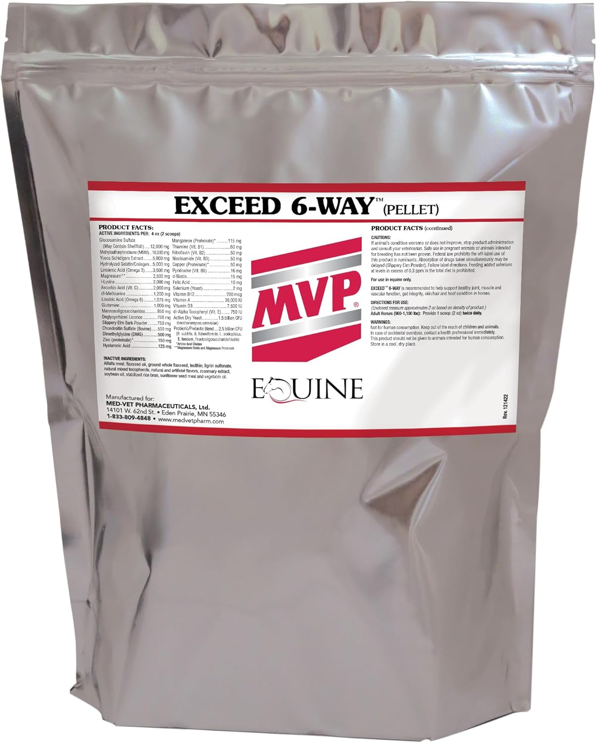 Med-Vet Pharmaceuticals MVP Exceed 6-Way Horse Support Pellets 16lb - Joint, Hoof, Hair, Gastric, Digestion, Muscle Support