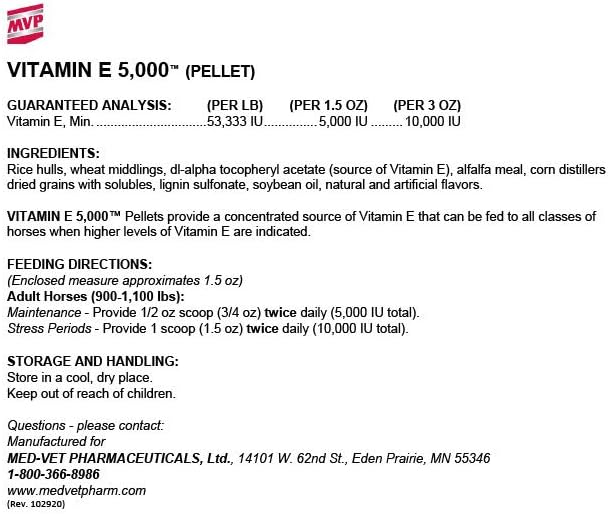 Med-Vet Pharmaceuticals Vitamin E 5,000 (3lb) Pellets for Equine Health