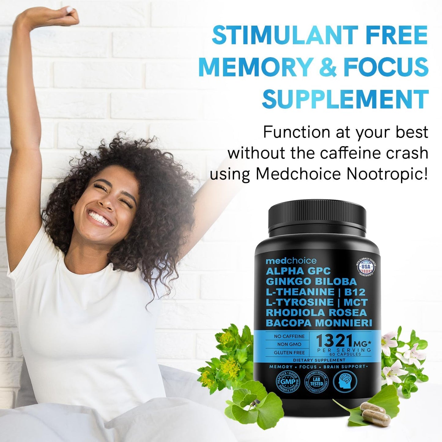 MEDCHOICE 11-in-1 Nootropic Brain Supplements for Memory and Focus - Vegan Formula with Ginkgo Biloba, L Theanine, and More - 60ct x 2 Pack