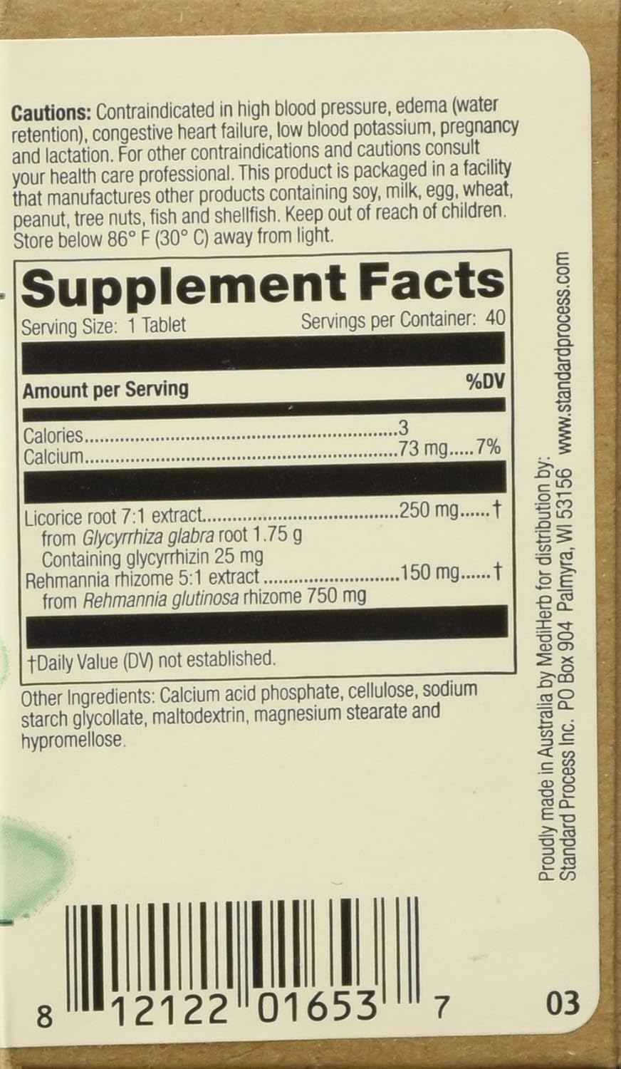 Medi Herb Adrenal Complex Supplement - 40 Tablets for Adrenal Health