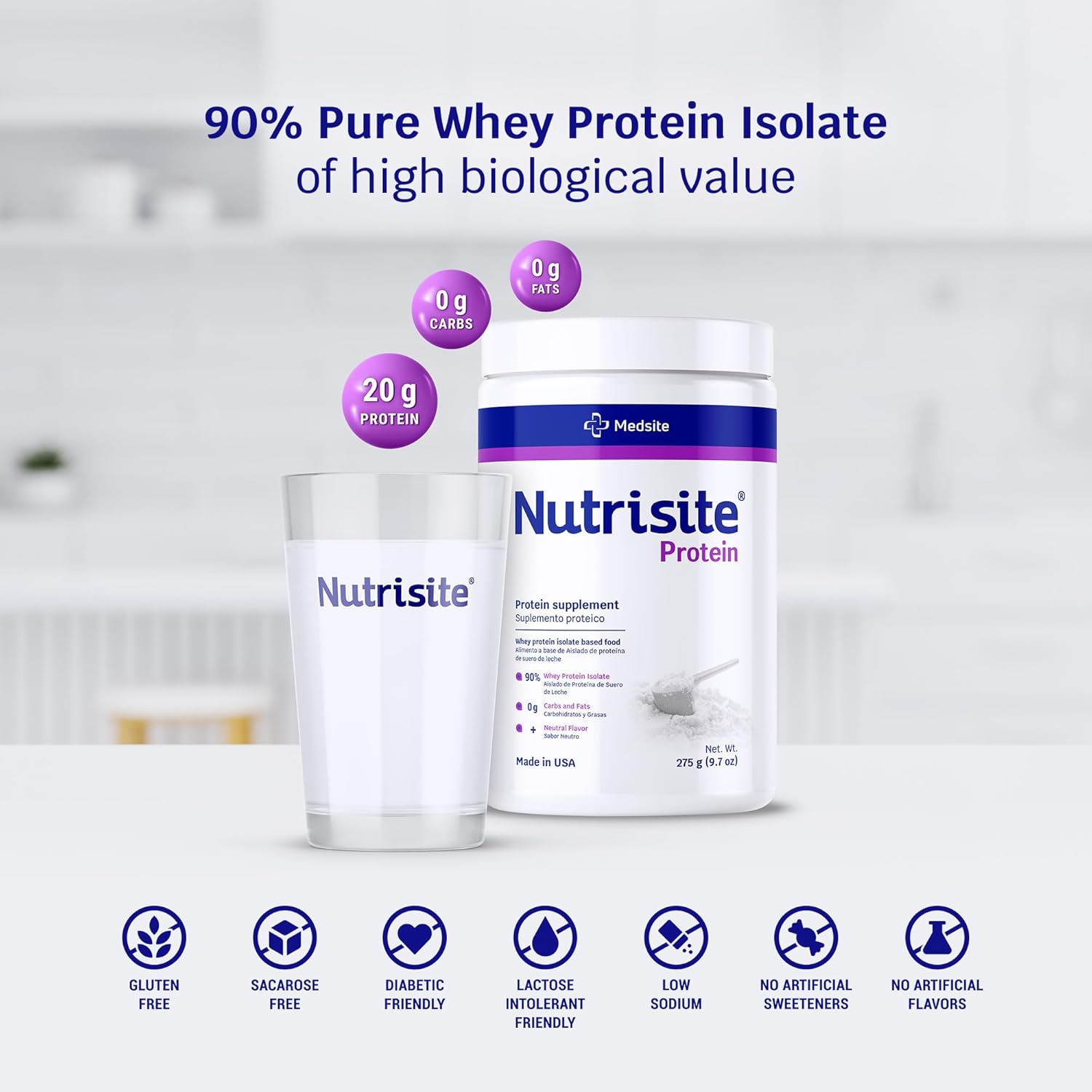Medsite Nutrisite Nutrition Whey Isolate Protein Powder for Wound Healing and Surgery Recovery - Carb, Gluten, and Sacarose Free (9.7 Oz)
