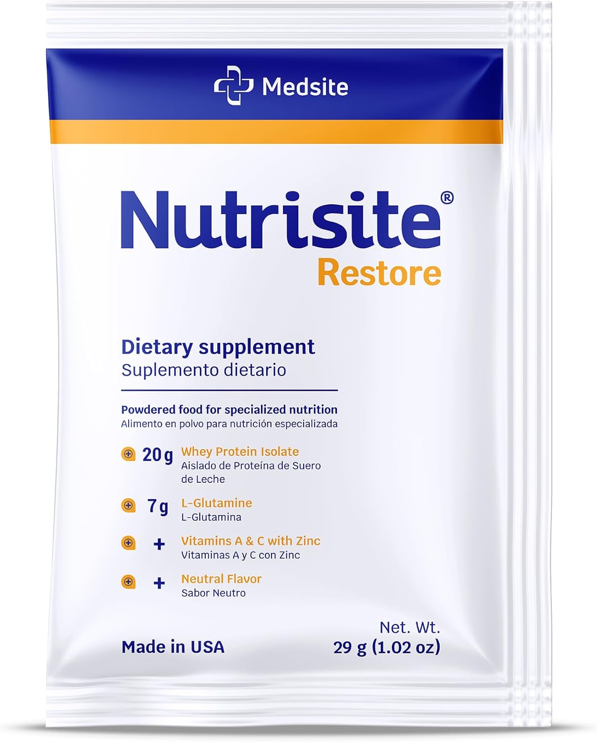 Medsite Nutrisite Restore Powder: Wound Healing Support with Whey Isolate Protein and Essential Nutrients - Gluten and Sugar Free, Unflavored (1 Serving)