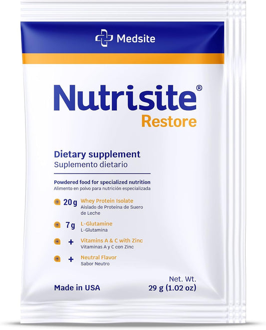 Medsite Nutrisite Restore Powder: Wound Healing Support with Whey Isolate Protein and Essential Nutrients - Gluten and Sugar Free, Unflavored (1 Serving)