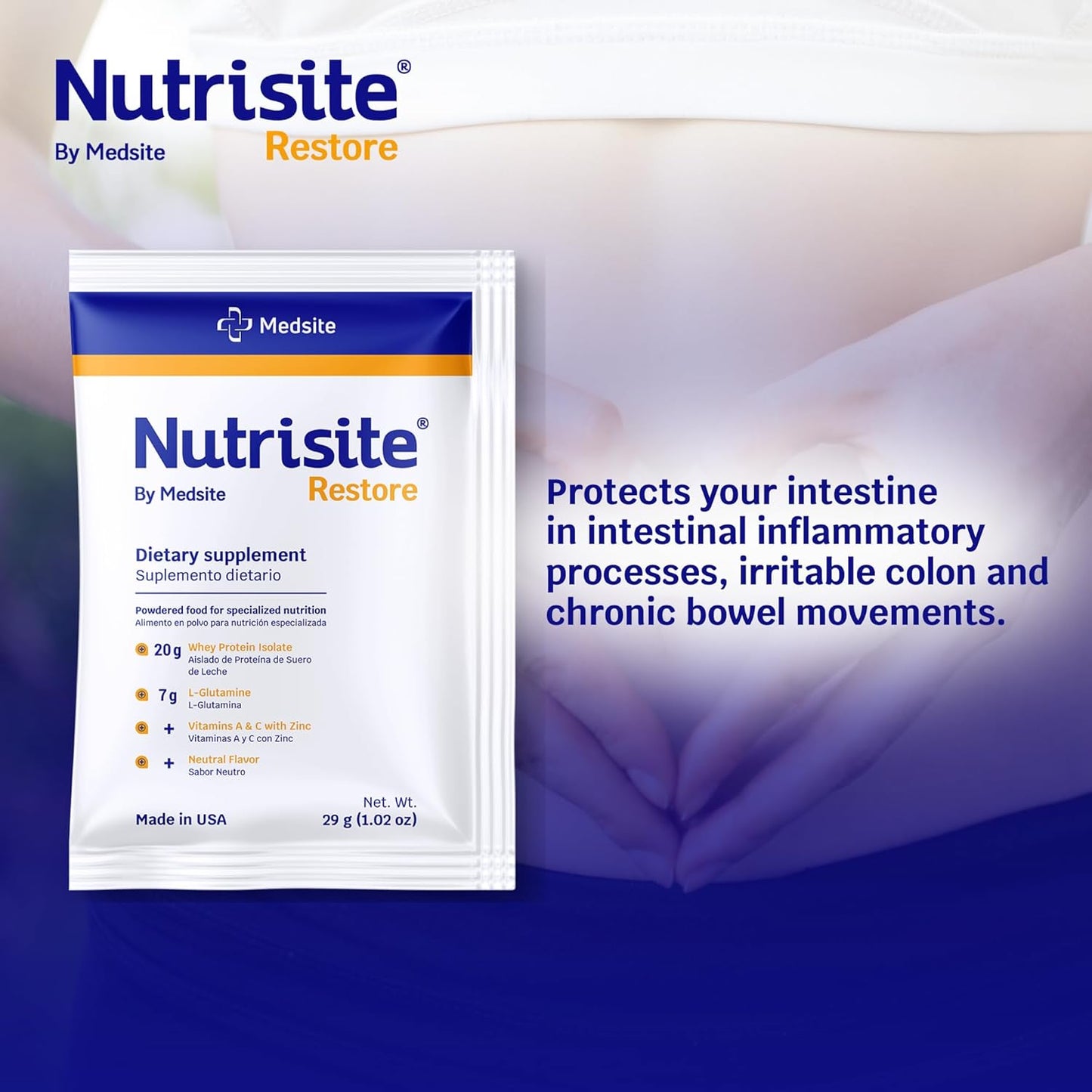 Medsite Nutrisite Restore Powder: Wound Healing Support with Whey Isolate Protein and Essential Nutrients - Gluten and Sugar Free, Unflavored (1 Serving)