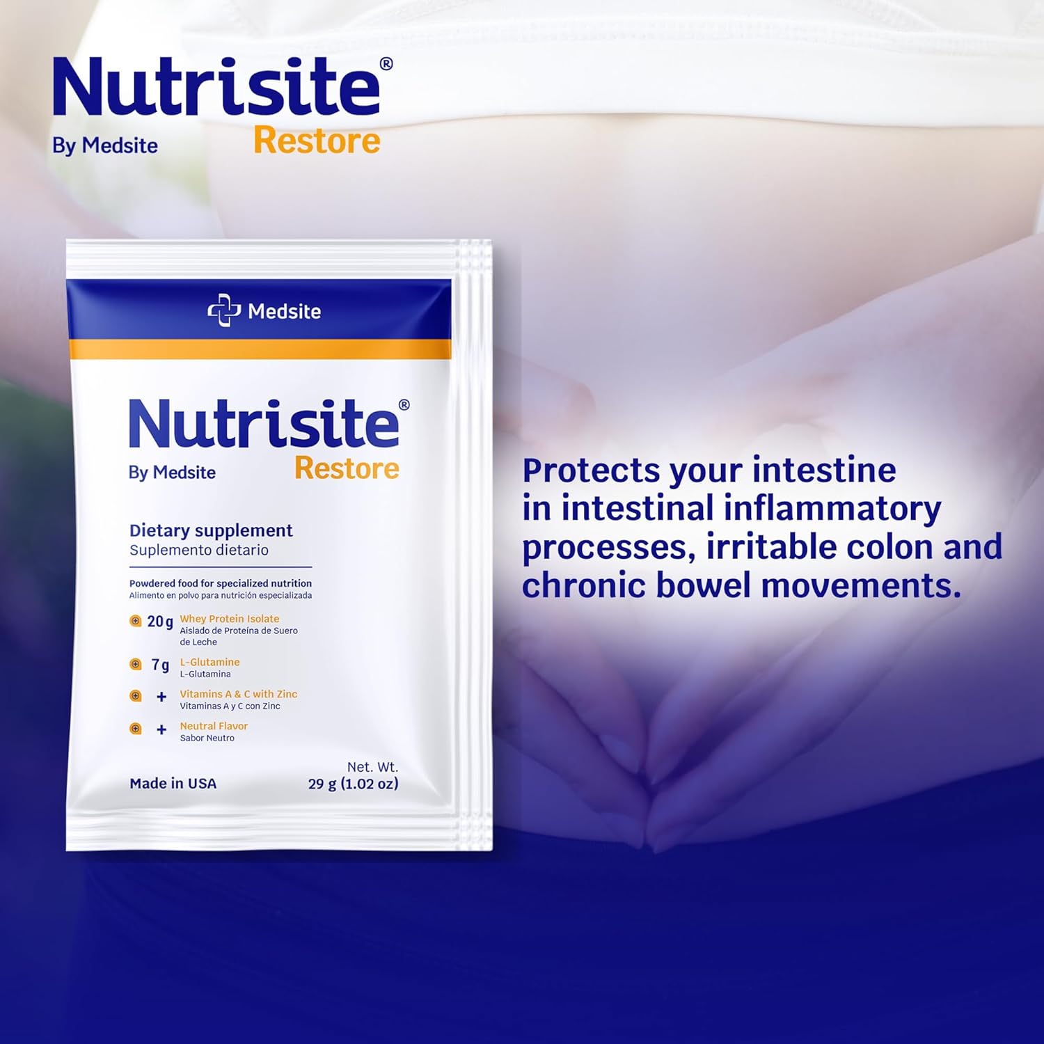 Medsite Nutrisite Restore Powder: Wound Healing Support with Whey Isolate Protein and Essential Nutrients - Gluten and Sugar Free, Unflavored (1 Serving)