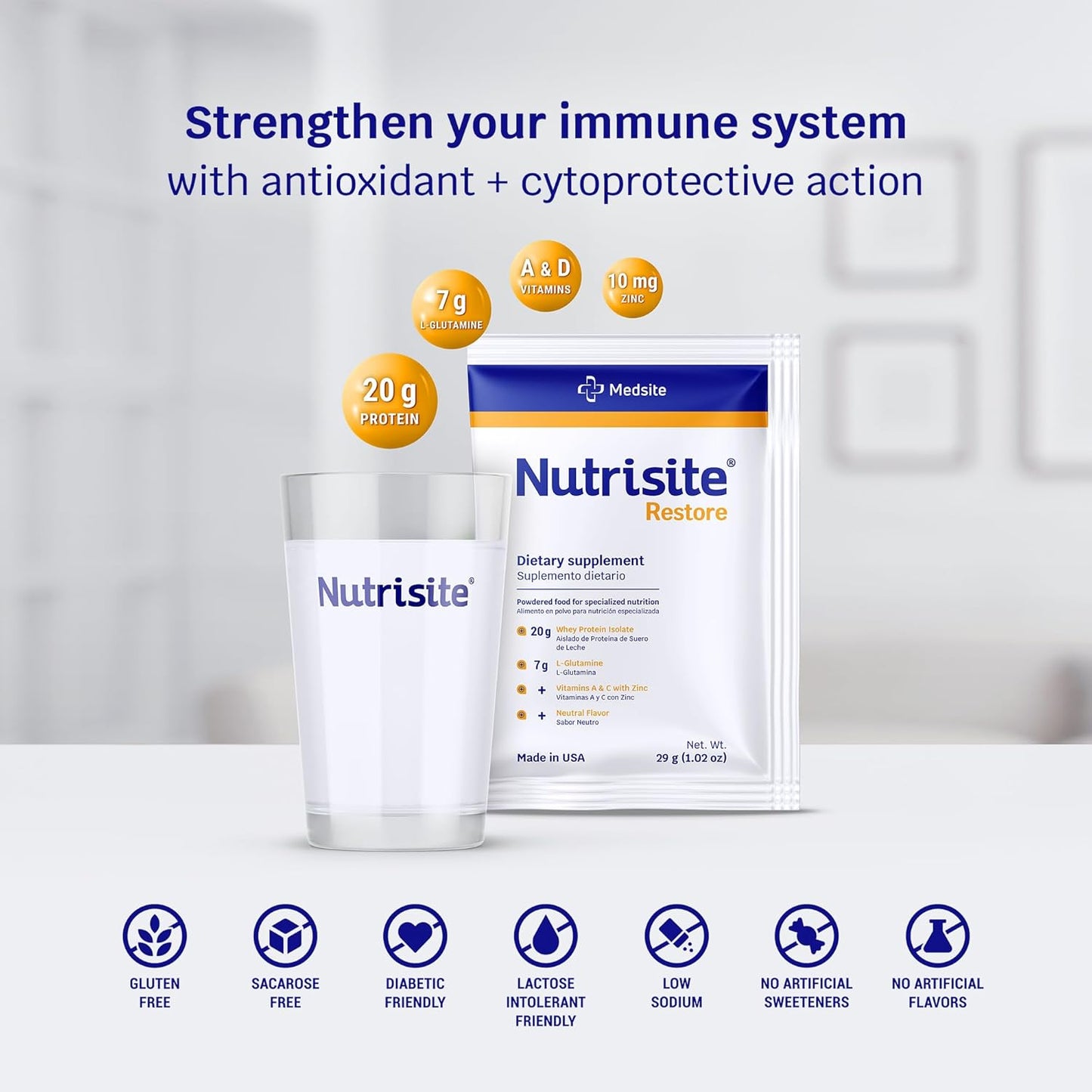 Medsite Nutrisite Restore Powder: Wound Healing Support with Whey Isolate Protein and Essential Nutrients - Gluten and Sugar Free, Unflavored (1 Serving)