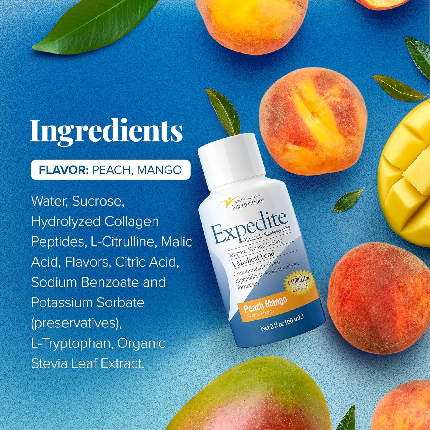 Medtrition Expedite Liquid Collagen - Enhanced Collagen Peptides Formula for Wound Healing, Surgery Recovery, Diabetic Foot Ulcers, Skin Health - 24 Bottles