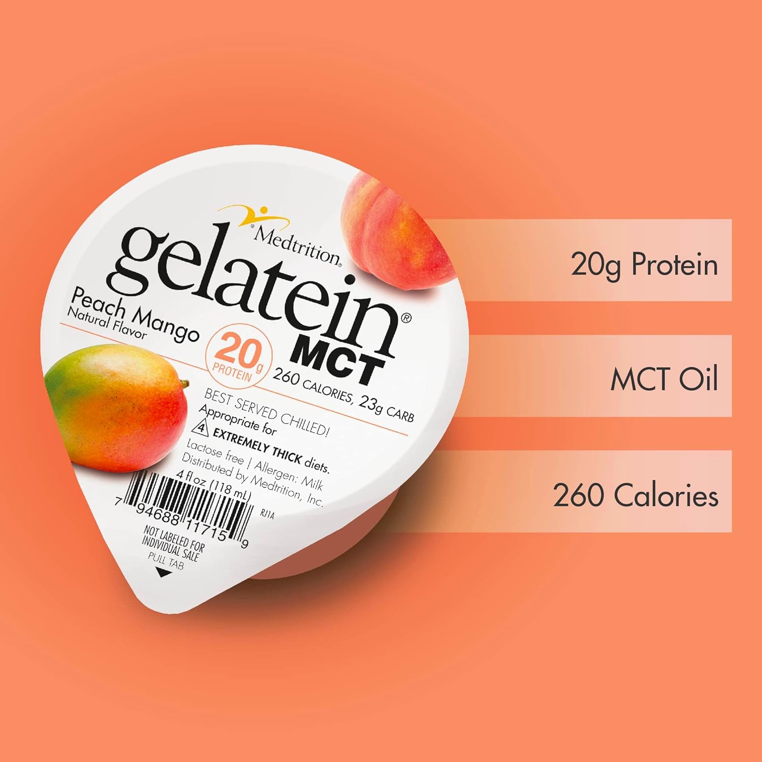 Medtrition Gelatein MCT Peach Mango Protein Snack: Ideal for Swallowing Difficulties & Fluid Restricted Diets (12 Pack)