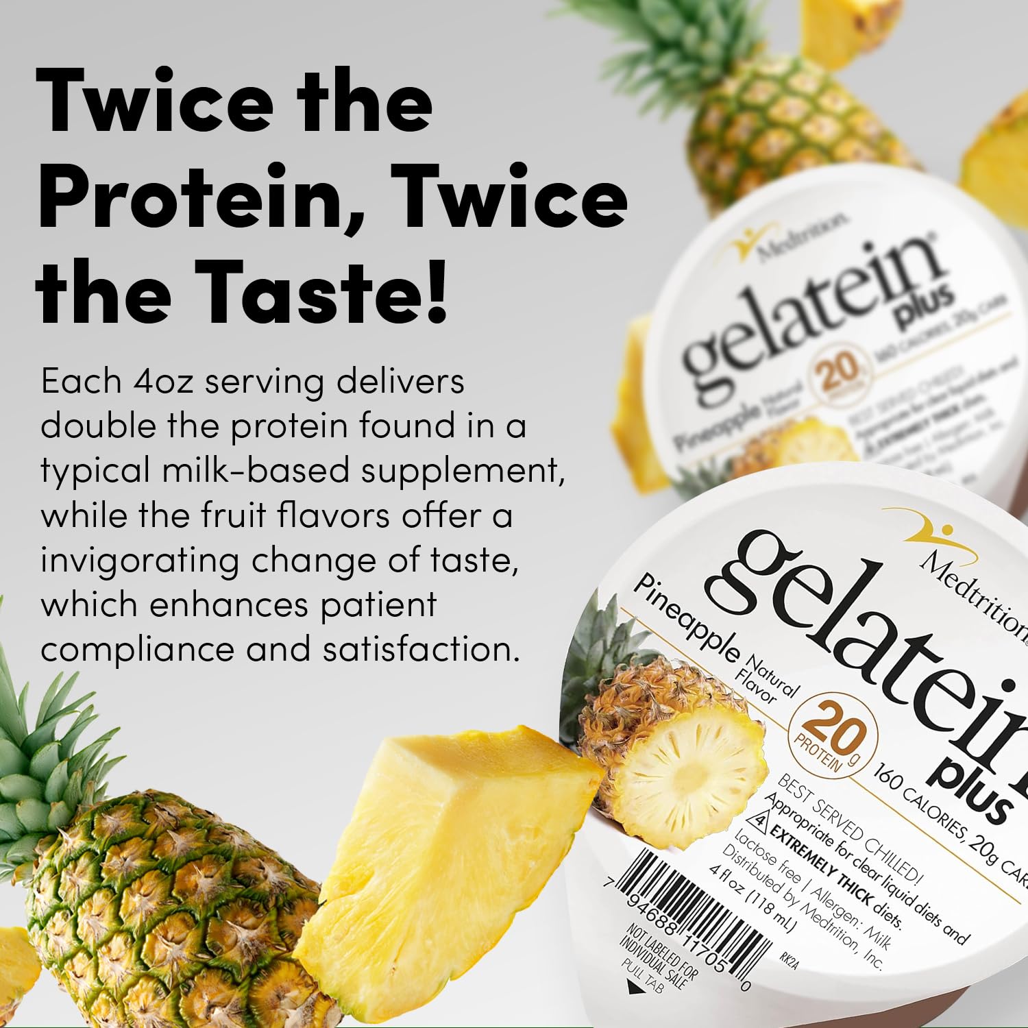 Medtrition GelaTein Plus Pineapple - 20g Protein for Clear Liquid Diets, Swallowing Issues, Dialysis, Oncology - Ideal Pre or Post-Workout Snack (36 Pack)