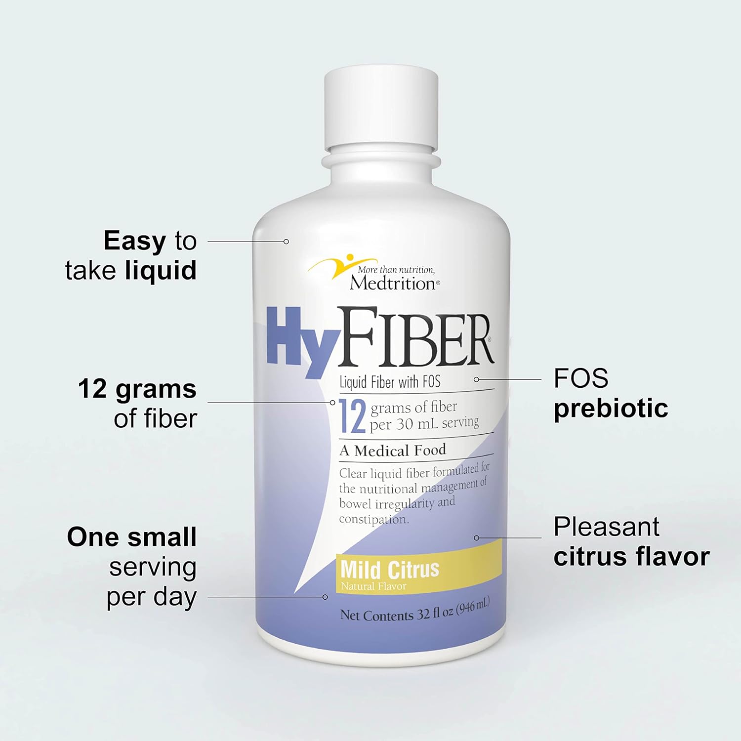 Medtrition HyFiber Liquid Fiber Supplement for Regularity, 32 fl oz - 12g Soluble Fiber for Soft Stools