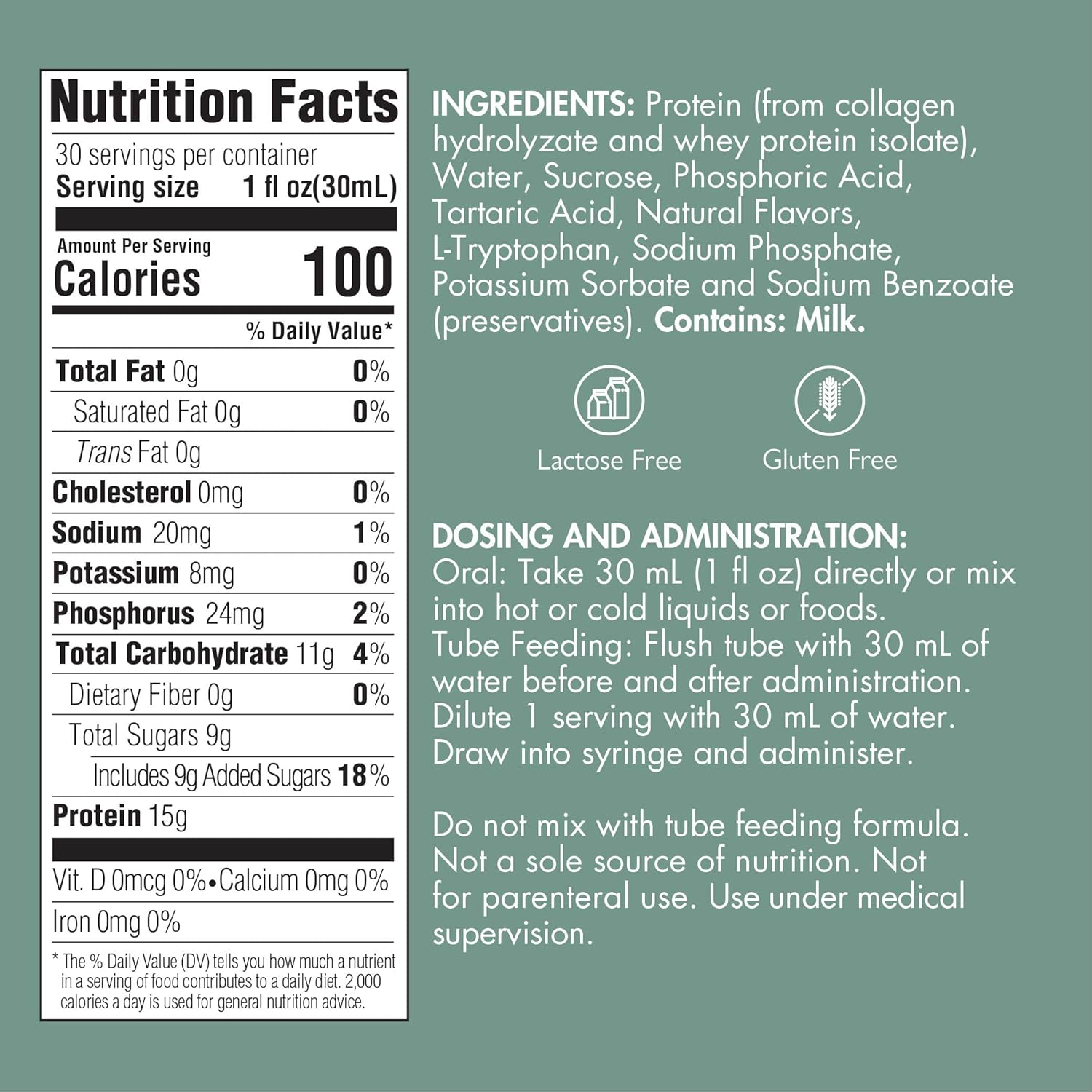 Medtrition Liquid Collagen Peptides Type I & III - 15g Protein per Ounce - 4 Pack of Neutral Bottles