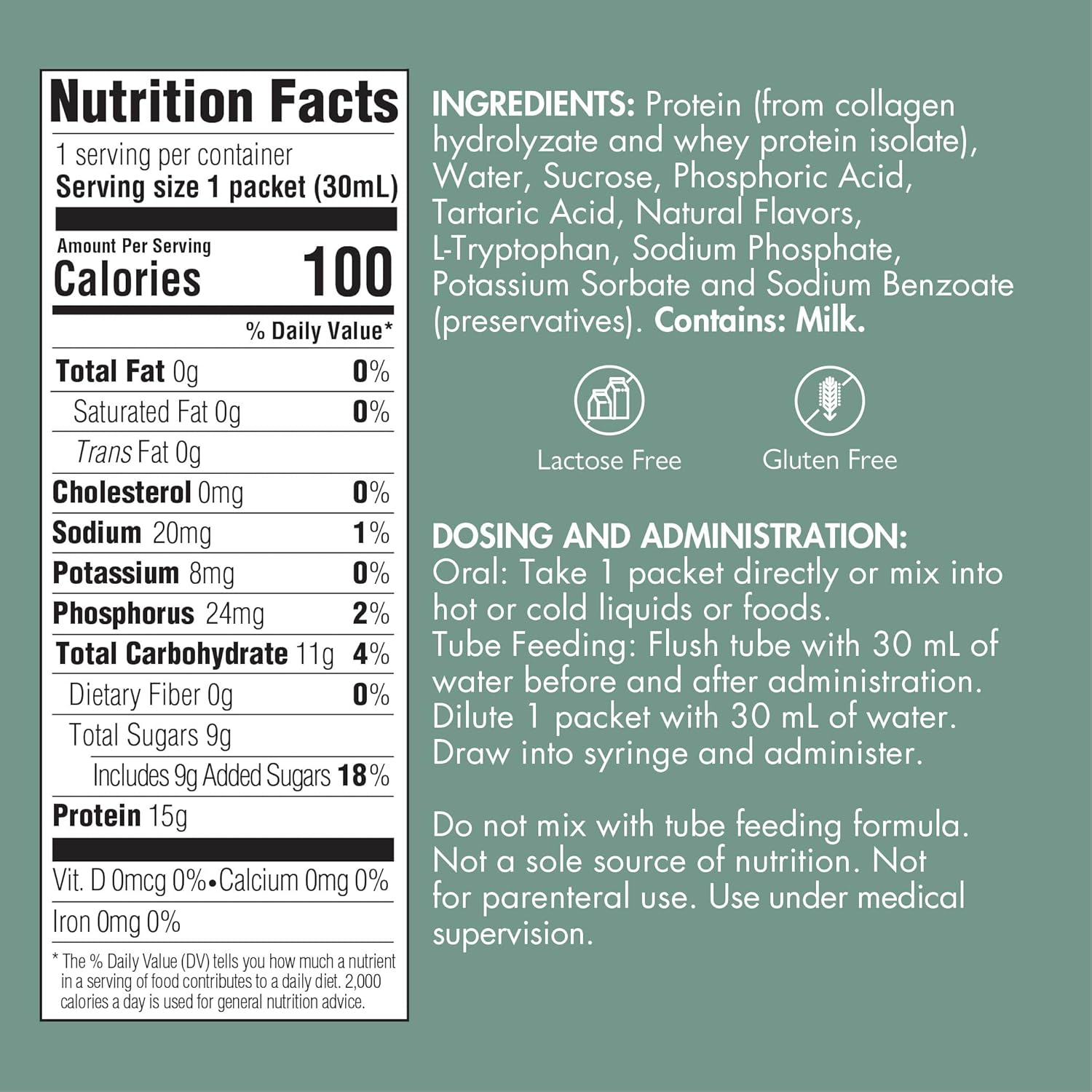 Medtrition Liquid Collagen Peptides Type I & III with 15g Protein per oz - Prosource Plus Neutral Packets