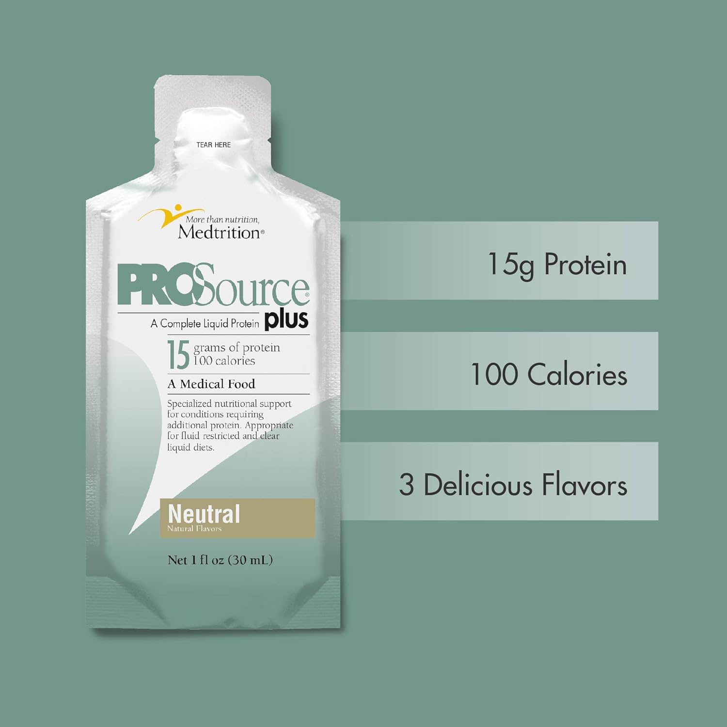 Medtrition Liquid Collagen Peptides Type I & III with 15g Protein per oz - Prosource Plus Neutral Packets