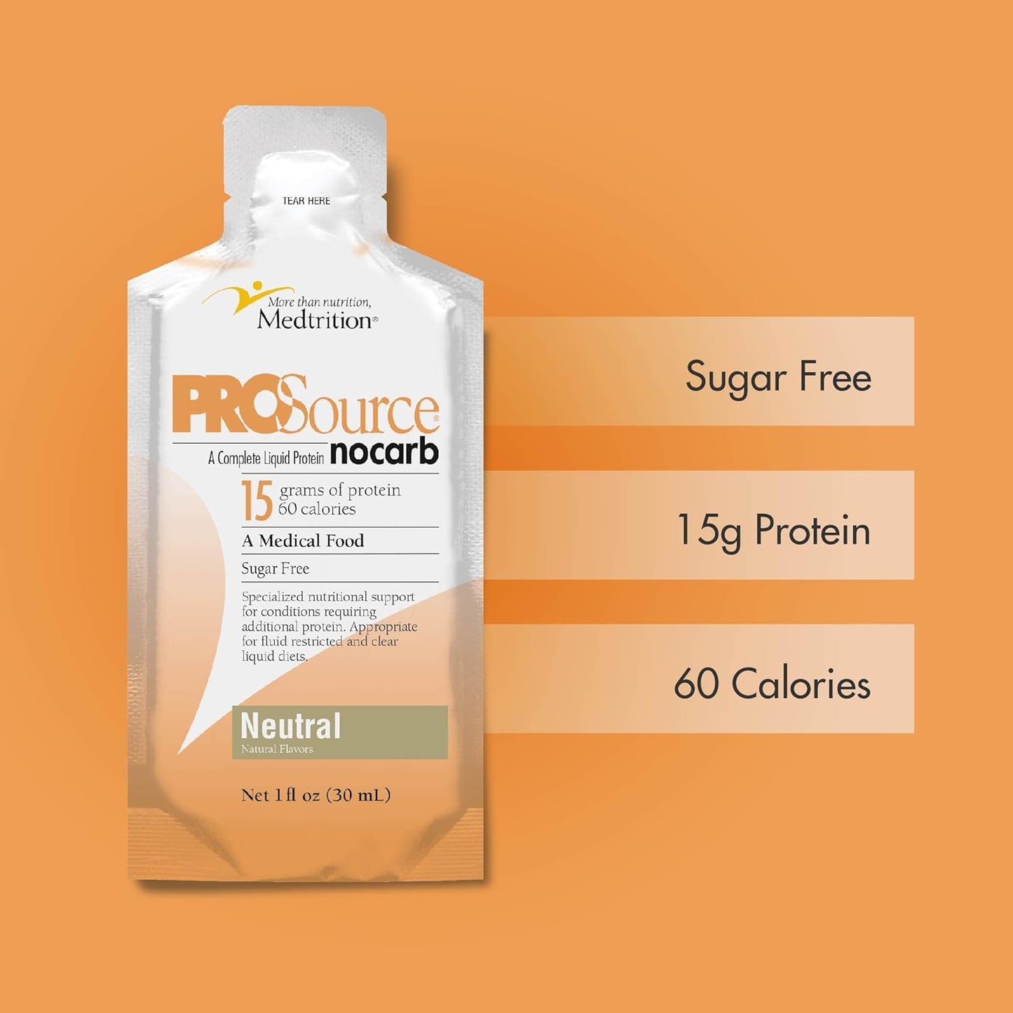 Medtrition NoCarb Liquid Protein Packets - 100 Pack, Neutral Flavor, 1 fl oz