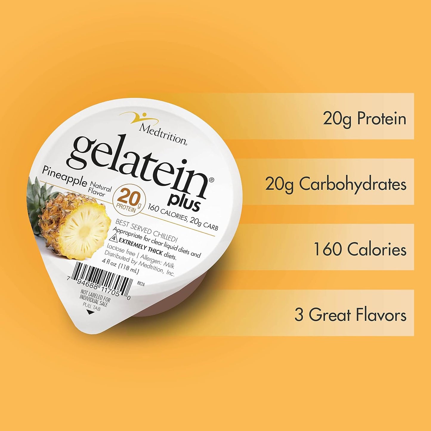 Medtrition ProSource Gelatein Plus Pineapple: High-Protein Gelatin Snack for Clear Liquid Diets, Swallowing Issues, Dialysis, Oncology, and Workouts. (12 Pack)