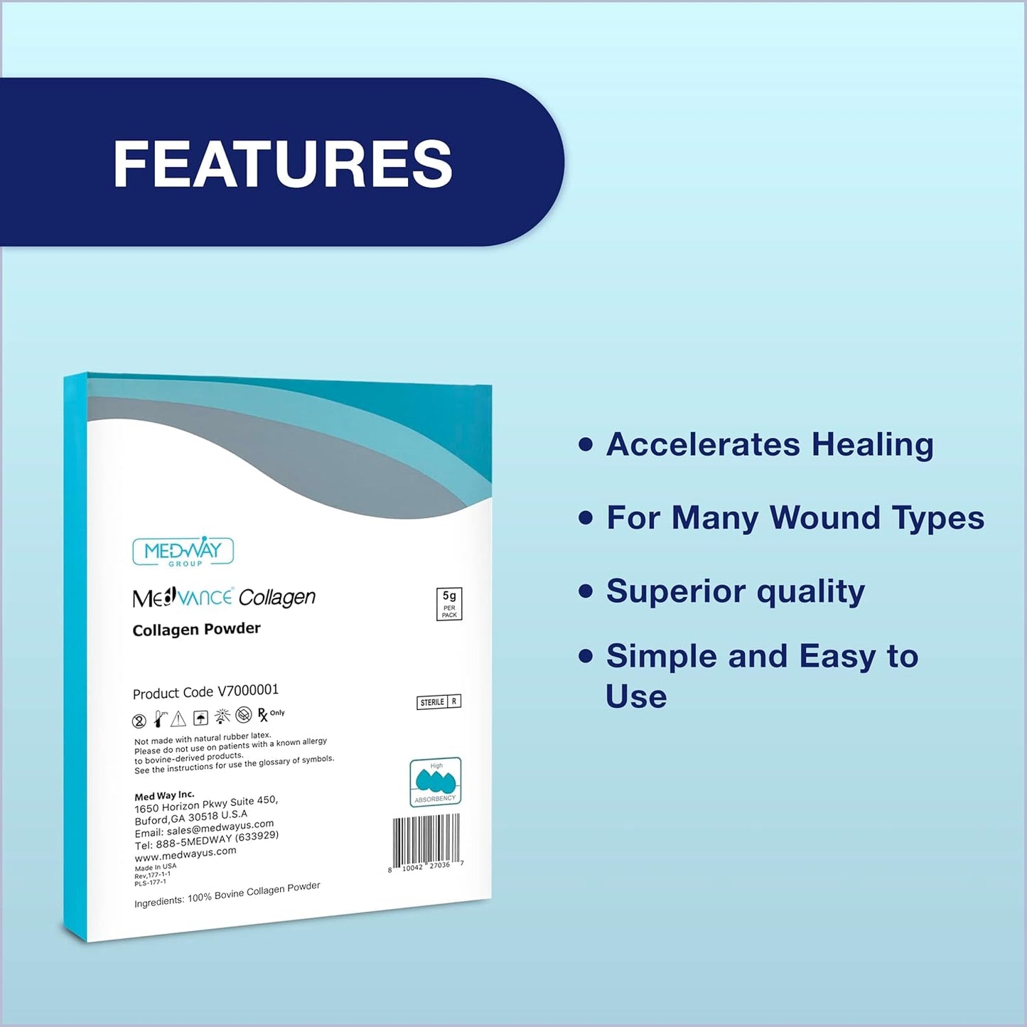 MedVance TM Collagen Wound Care Powder, 1g per Pack (5 Pack) - Collagen for Healing Wounds