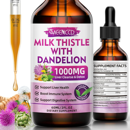 MEENCCD Milk Thistle Liquid Drops - Liver Cleanse Detox & Repair - 1000mg Supplement for Liver Support - Vegan & Non-GMO - 2 Fl Oz Bottle