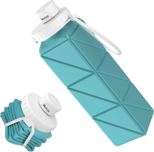 Mefold 610ml Foldable Silicone Water Bottle for Travel, Cycling, Gym, Camping - BPA-Free, Leakproof Lid, Lightweight & Portable - Wide Mouth, Collapsible & Durable Sports Water Bottle