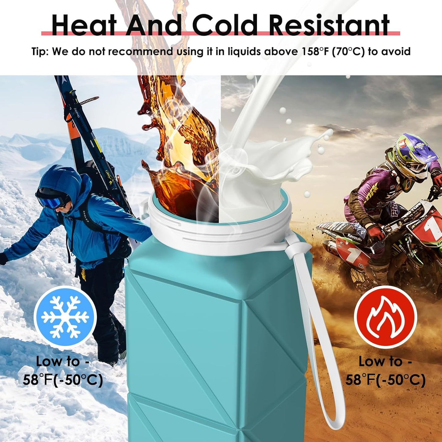 Mefold 610ml Foldable Silicone Water Bottle for Travel, Cycling, Gym, Camping - BPA-Free, Leakproof Lid, Lightweight & Portable - Wide Mouth, Collapsible & Durable Sports Water Bottle