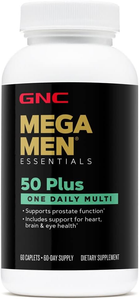 Mega Men 50 Plus One Daily Multivitamin by GNC - Supports Prostate, Heart, Brain & Eye Health - 60 Count