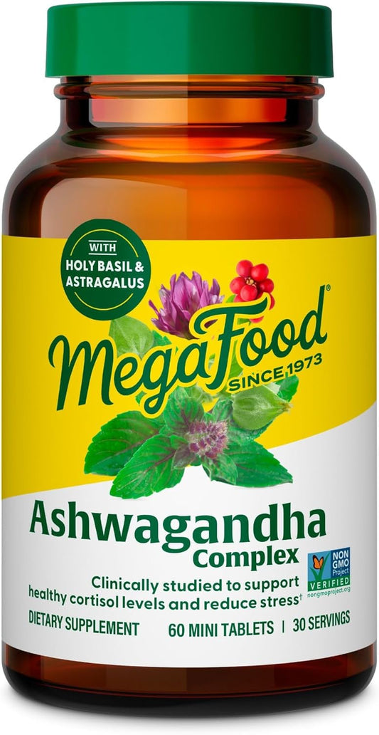 MegaFood Ashwagandha Complex - Vegetarian Cortisol Supplement with Astragalus & Holy Basil - Gluten Free - 60 Mini Tablets