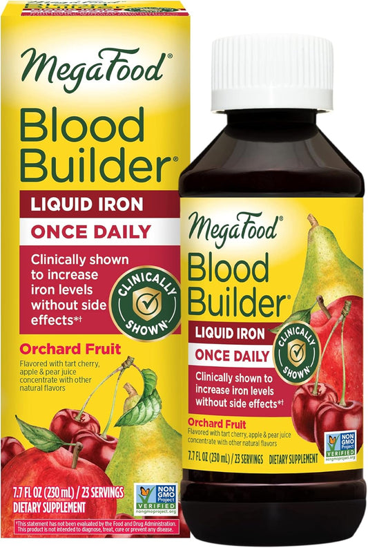 MegaFood Blood Builder Liquid Iron Supplement - Vegan & Non-Constipating - 7.7 Fl Oz, 23 Servings - Iron Supplement for Women, Men, Kids - Clinically Proven Iron Booster