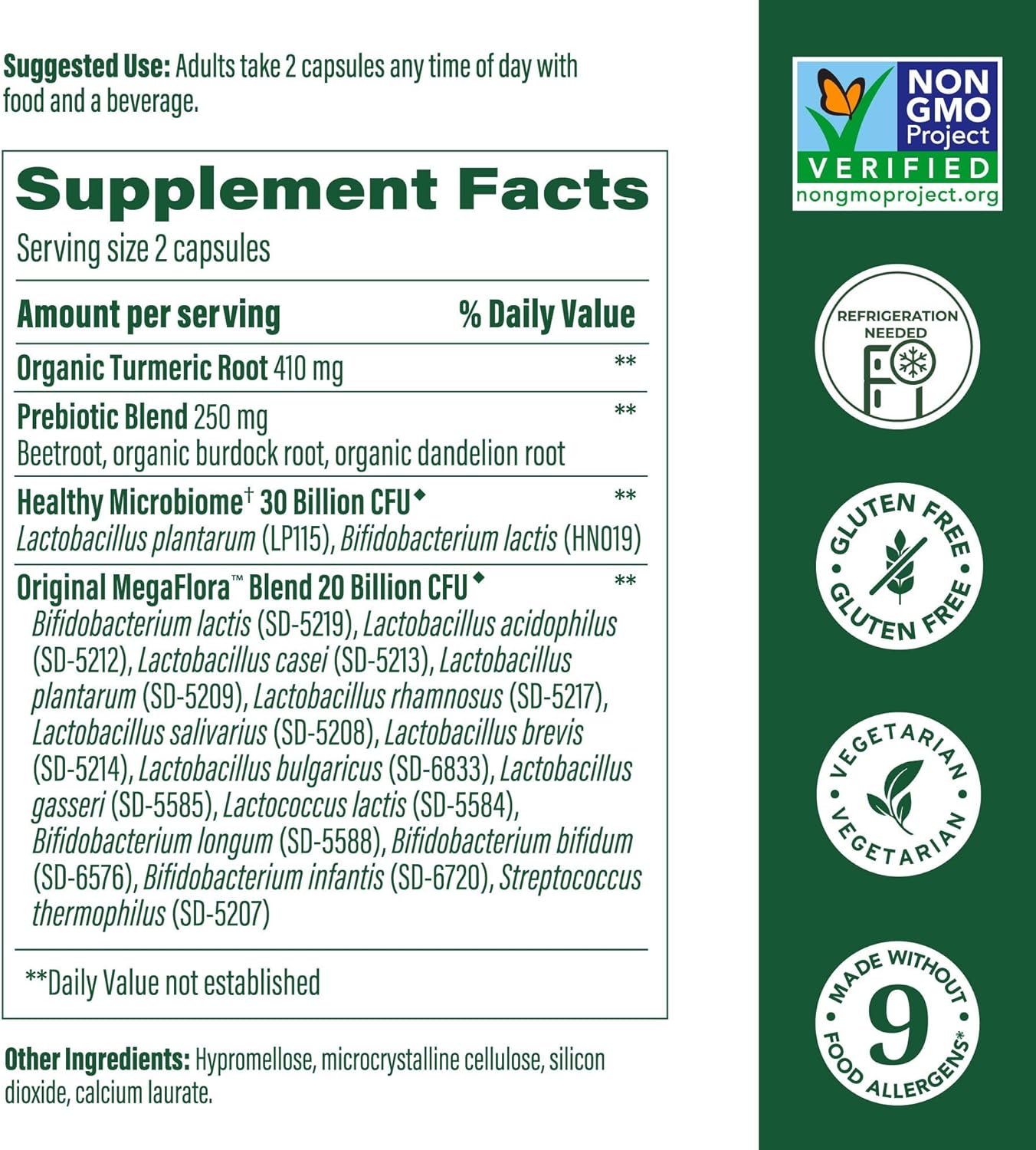 MegaFood MegaFlora Women's Probiotic + Prebiotics with Turmeric - 50 Billion CFUs, 14 Strains - Vegetarian - 60 Capsules