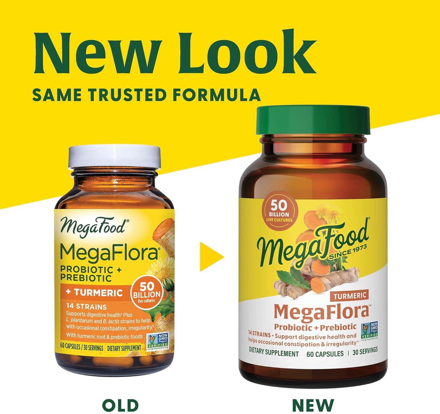 MegaFood MegaFlora Women's Probiotic + Prebiotics with Turmeric - 50 Billion CFUs, 14 Strains - Vegetarian - 60 Capsules