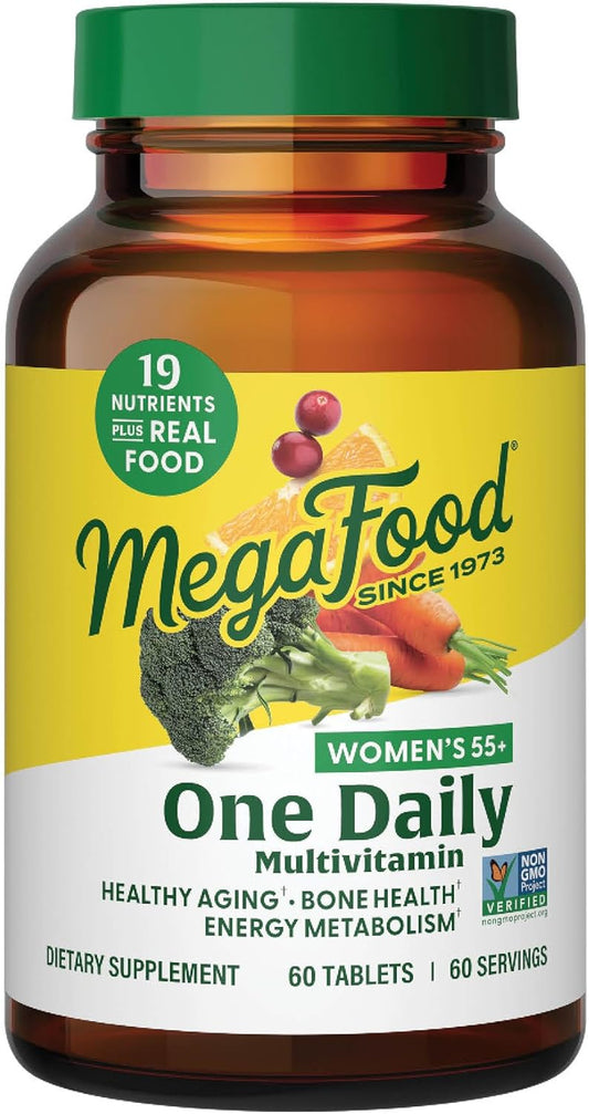 MegaFood Women's 55+ Daily Multivitamin with Vitamin A, C, D3 & E - Optimal Aging Support, Real Food, Bone & Immune Supplement - Vegetarian - 60 Tabs