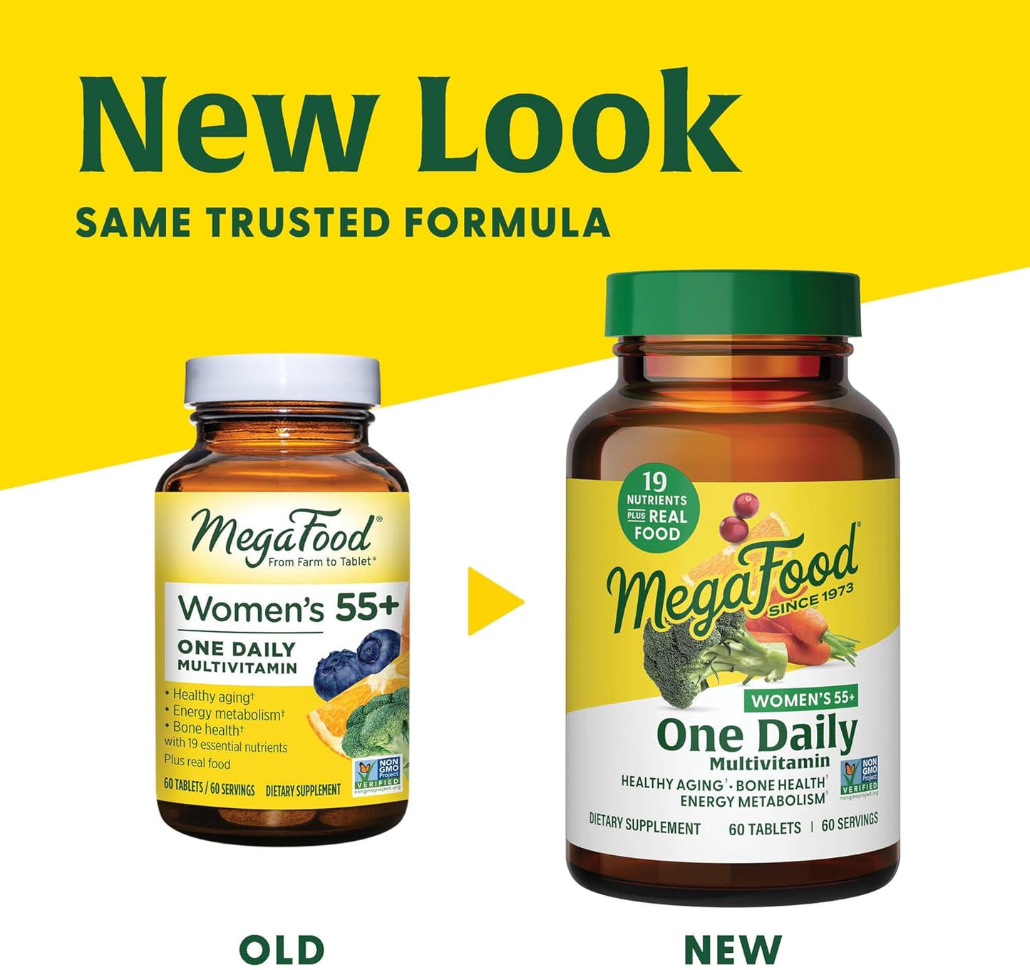 MegaFood Women's 55+ Daily Multivitamin with Vitamin A, C, D3 & E - Optimal Aging Support, Real Food, Bone & Immune Supplement - Vegetarian - 60 Tabs