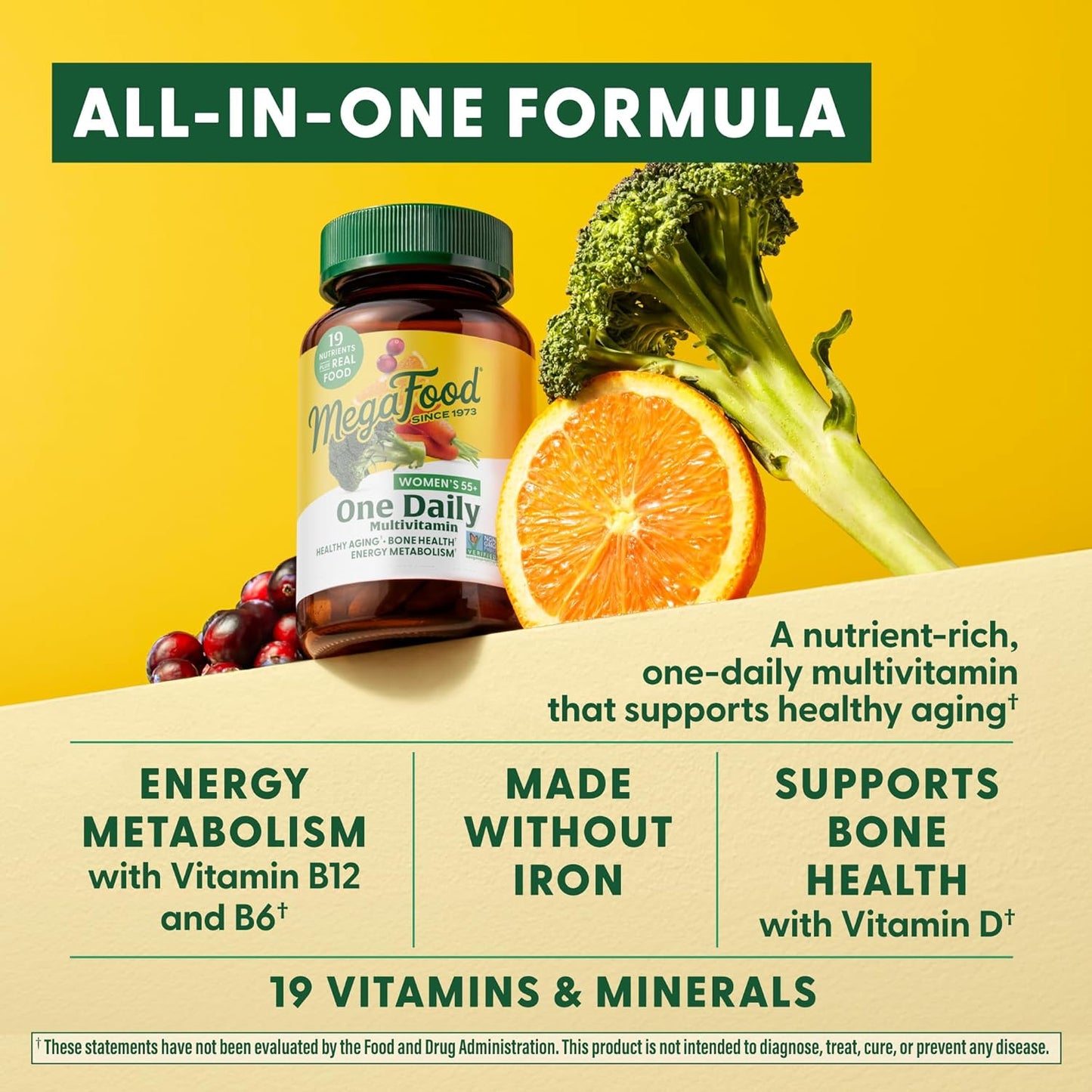 MegaFood Women's 55+ Daily Multivitamin with Vitamin A, C, D3 & E - Optimal Aging Support, Real Food, Bone & Immune Supplement - Vegetarian - 60 Tabs
