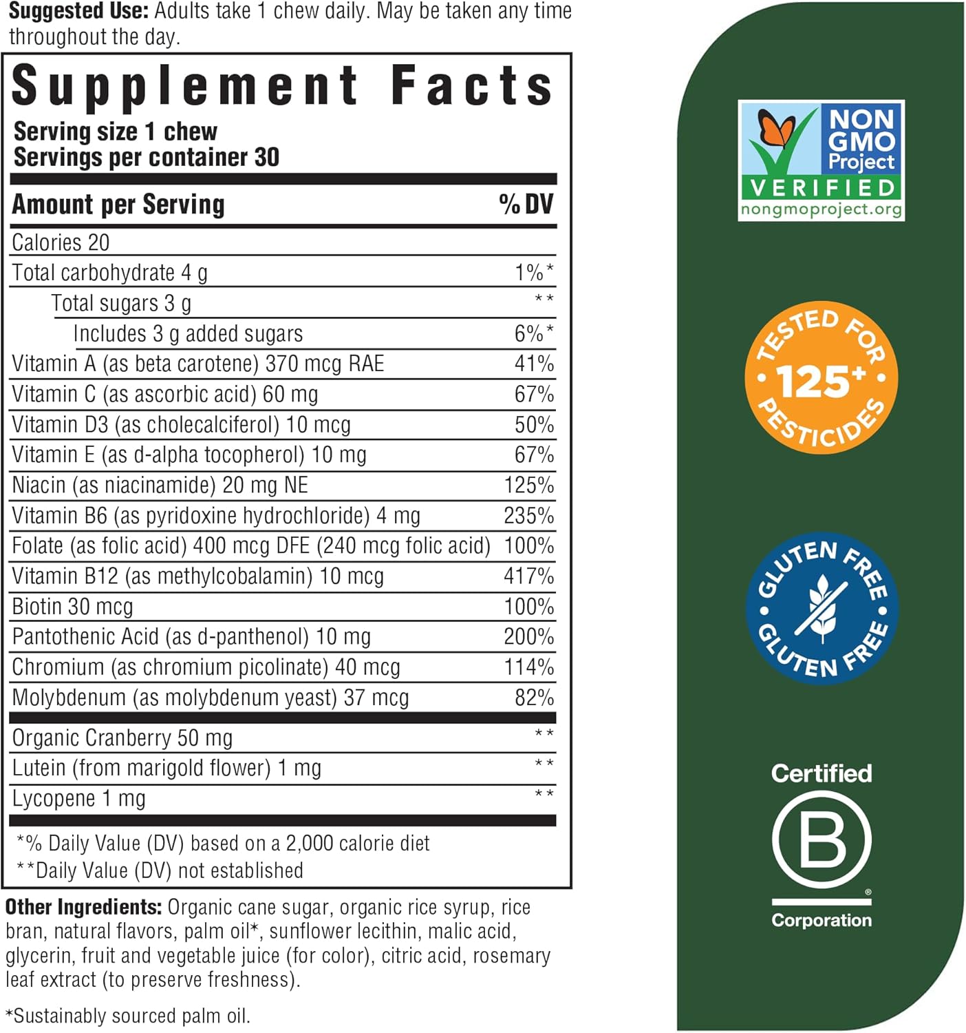 MegaFood Women's One Daily Multivitamin Soft Chews - Folate, Vitamin B6, B12, Biotin, D - Mixed Berry - Vegetarian, Non-GMO - 60 Chews