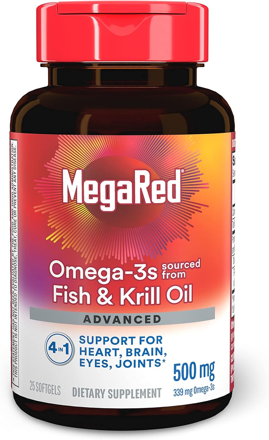 MegaRed Advanced 4in1 500mg Omega-3 Fish & Krill Oil Supplement - 25 Softgels