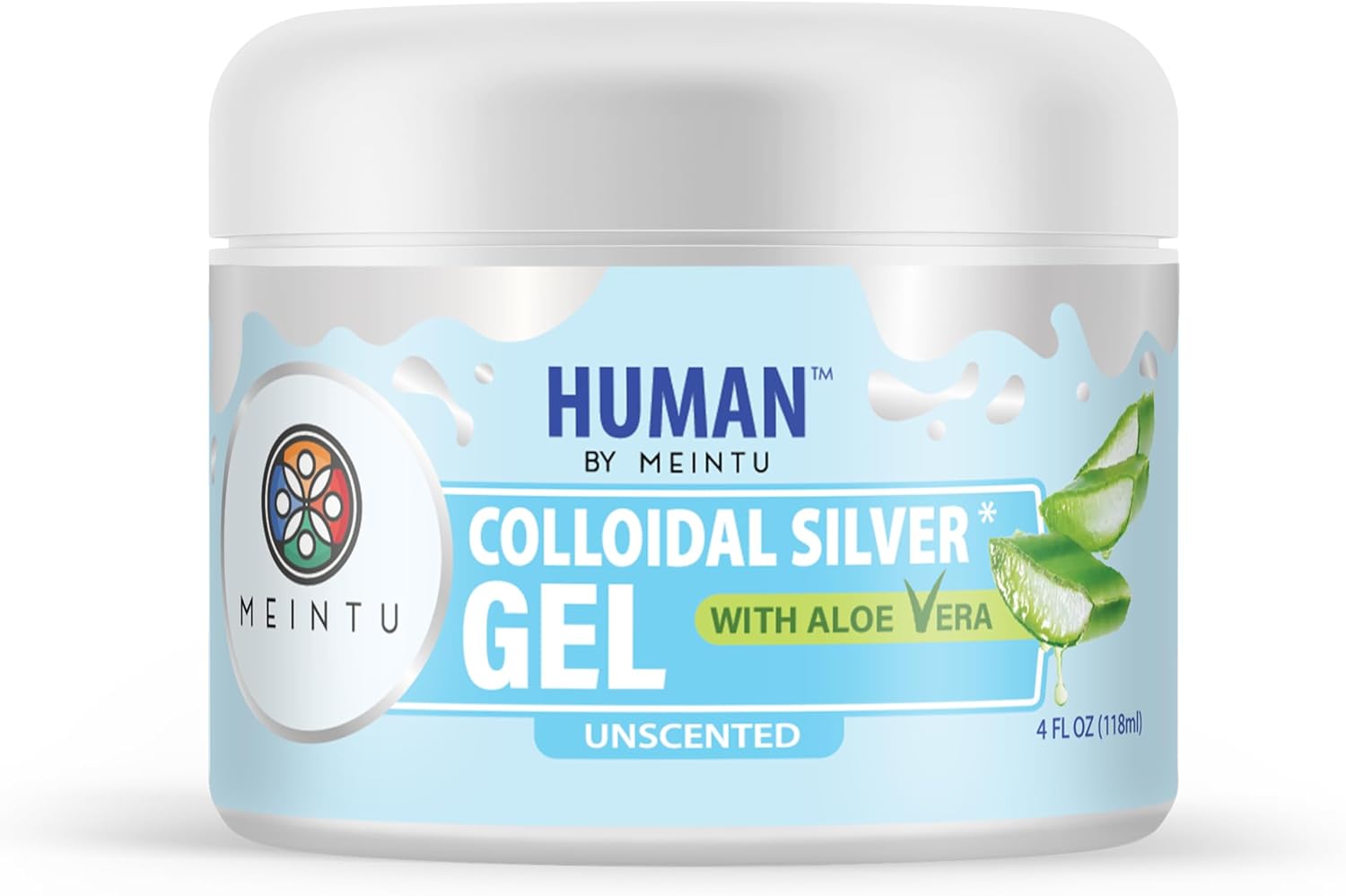 MEINTU Human™ Ultra-Pure Colloidal Silver Gel with Aloe Vera - 4 oz - 75 PPM Skin Solution for Adults, Kids, Pets