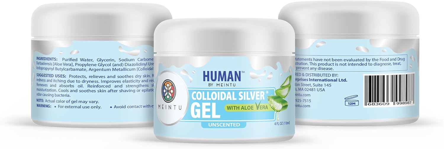MEINTU Human™ Ultra-Pure Colloidal Silver Gel with Aloe Vera - 4 oz - 75 PPM Skin Solution for Adults, Kids, Pets