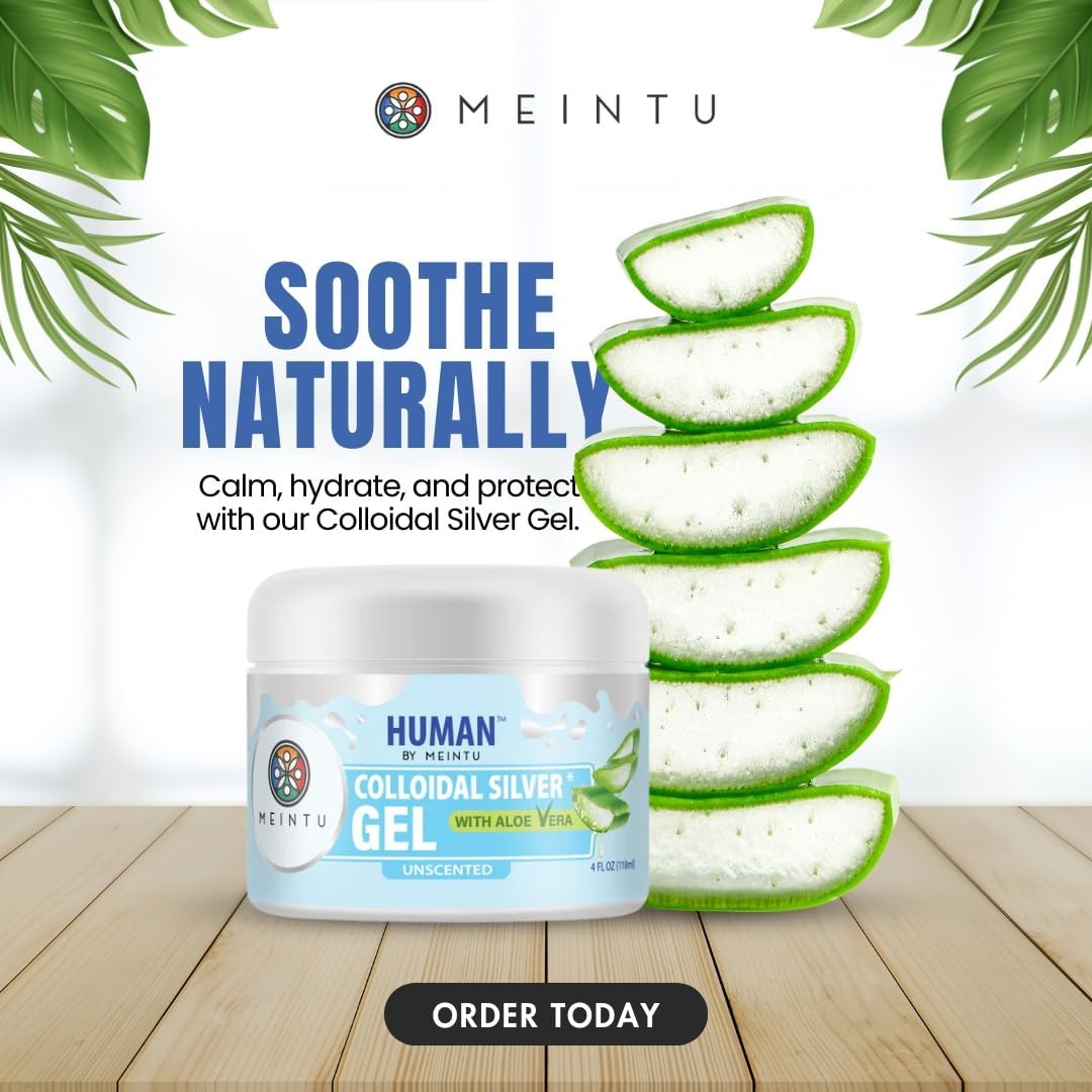 MEINTU Human™ Ultra-Pure Colloidal Silver Gel with Aloe Vera - 4 oz - 75 PPM Skin Solution for Adults, Kids, Pets