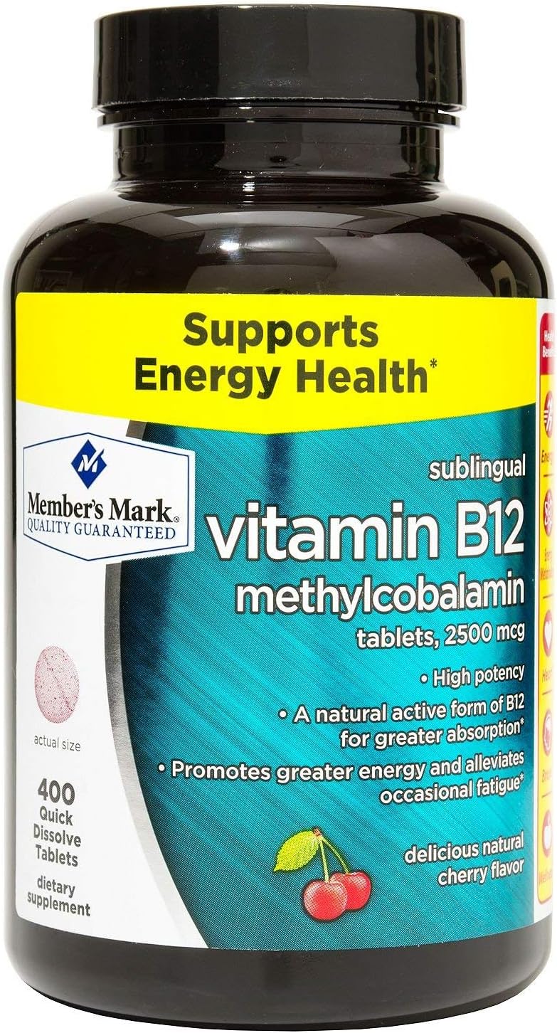 Member's Mark Sublingual Vitamin B12 5000mcg - 300 Count Bottle for Enhanced Absorption