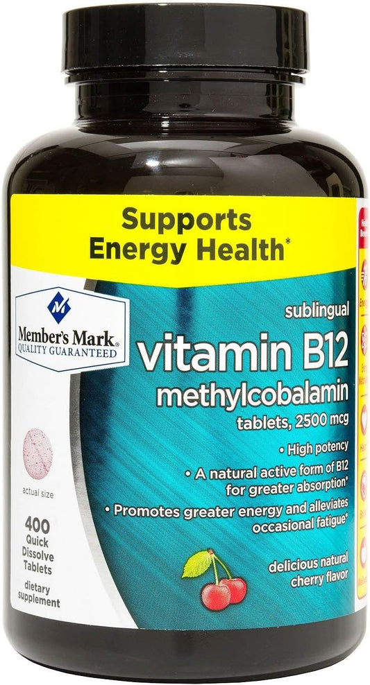 Member's Mark Sublingual Vitamin B12 5000mcg - 300 Count Bottle for Enhanced Absorption