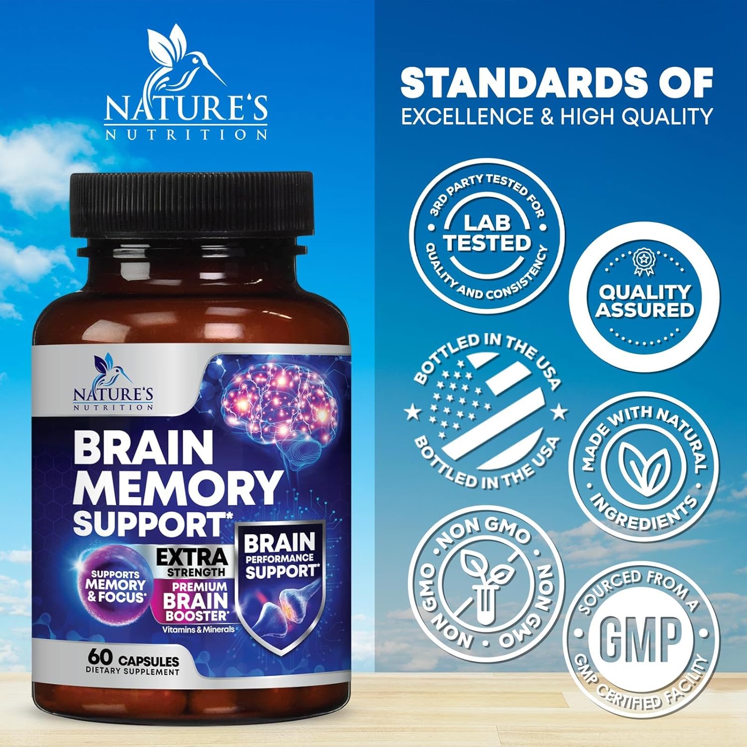 Memory and Focus Brain Supplement - 60 Capsules with 40 Nootropics, Vitamins, and Phosphatidylserine for Mental Alertness, Clarity, and Concentration