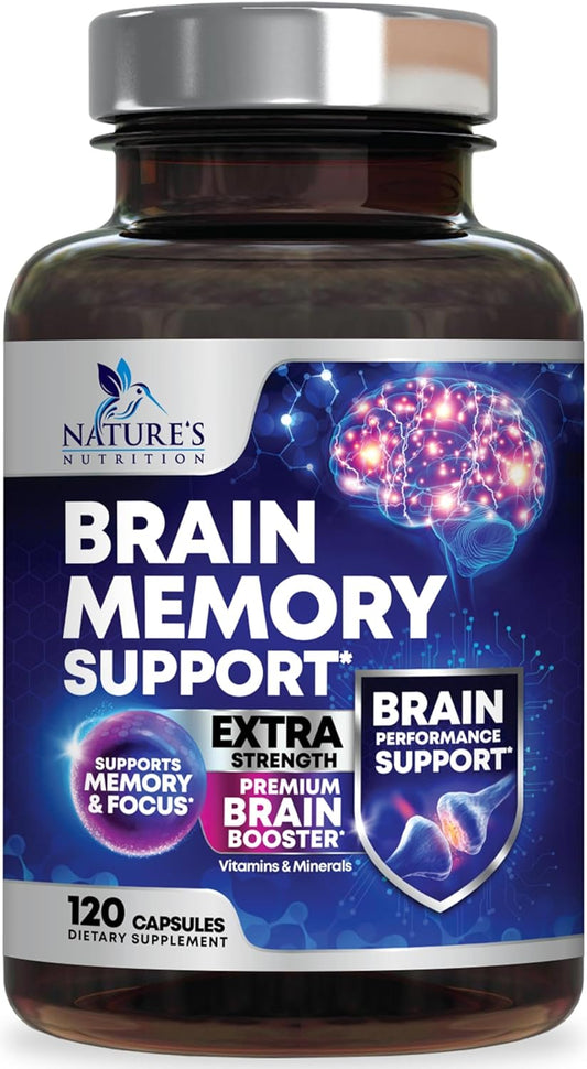 Memory and Focus Brain Supplement with 40 Nootropics & Vitamins - Cognitive Health Support - 120 Capsules