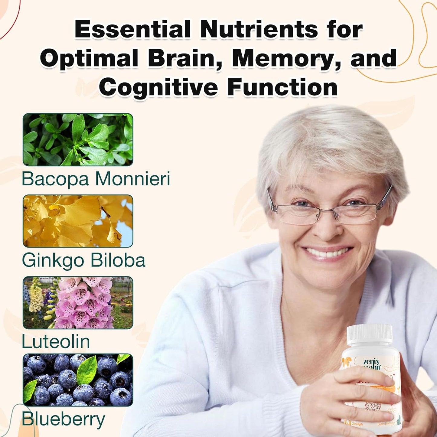 Memory Focus Supplement with Omega-3, Bacopa, and Plasmalogens for Cognitive Function - Concentration and Memory Support - Non-GMO Softgels