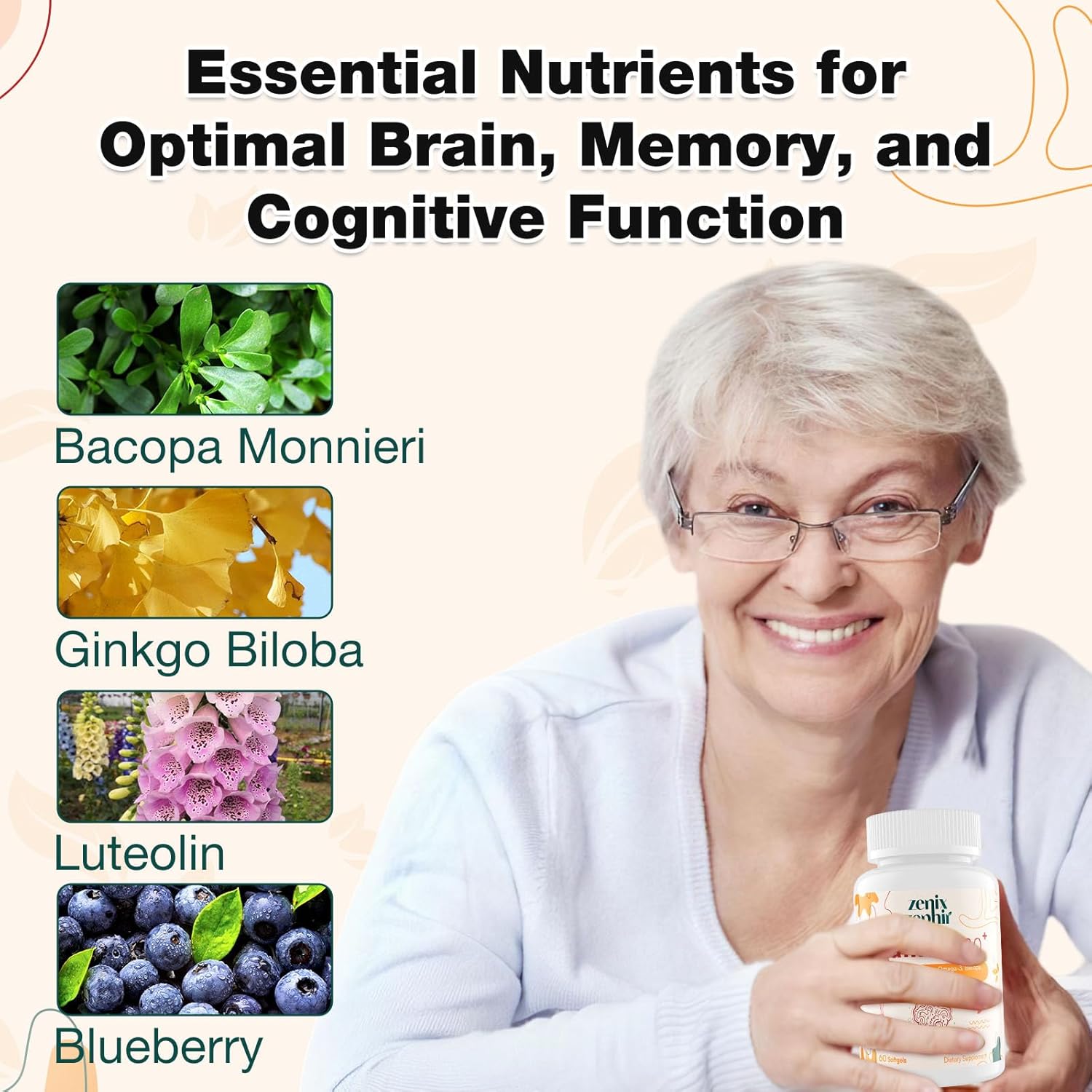 Memory Focus Supplement with Omega-3, Bacopa, and Plasmalogens for Cognitive Function - Concentration and Memory Support - Non-GMO Softgels