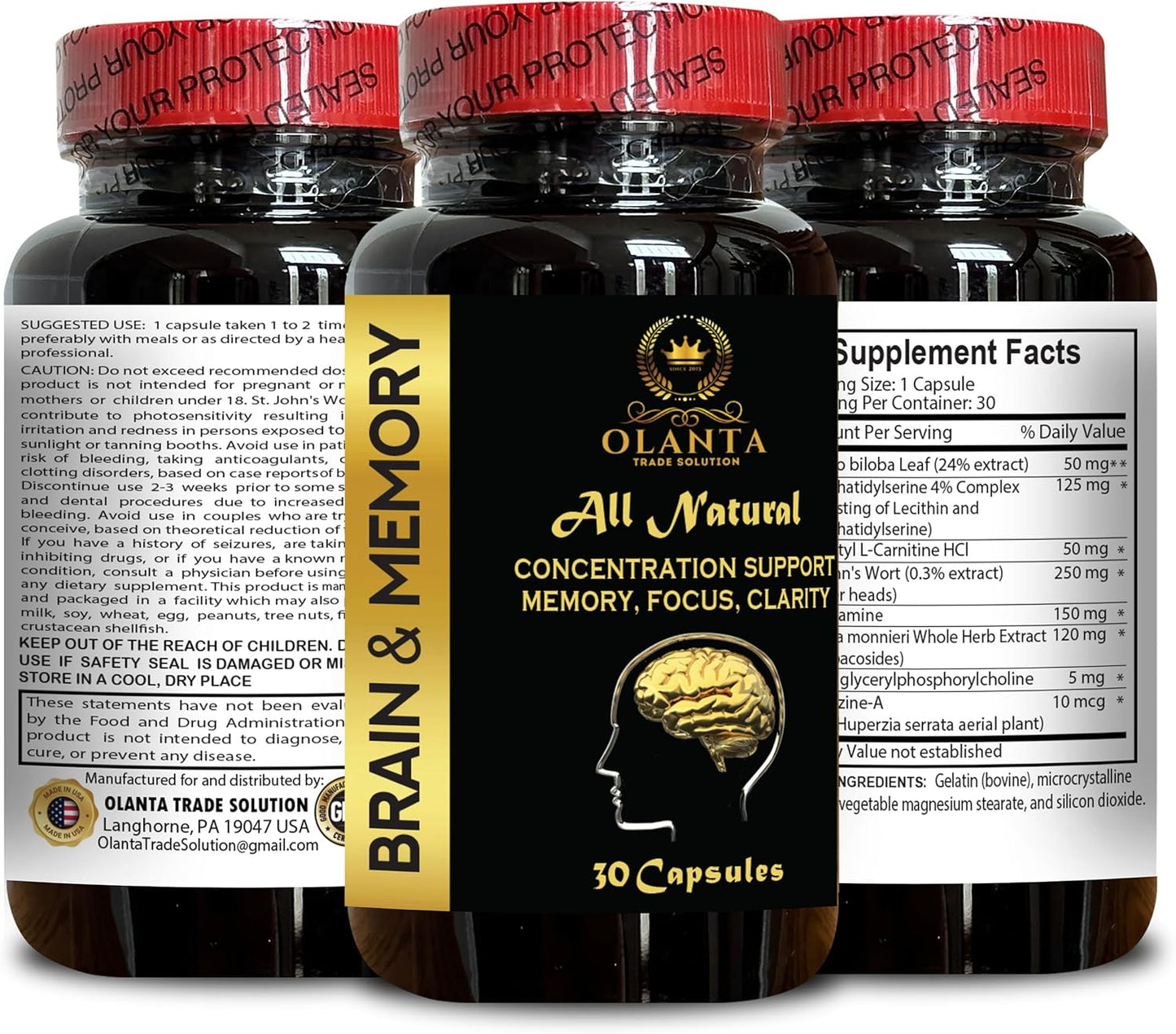 Memory Support Supplement for Brain Fog, Clarity, Energy, and Recall - Focus and Concentration Support - 30 Capsules
