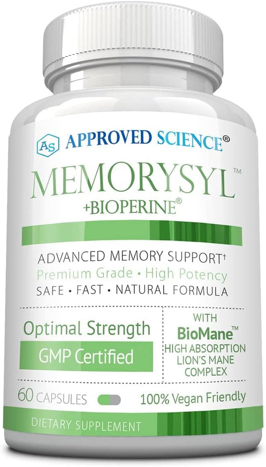 MemorySyl: Memory Boosting Supplement with Lion’s Mane and BioPerine - Enhance Focus, Concentration, and Cognitive Health - 60 Vegan Capsules