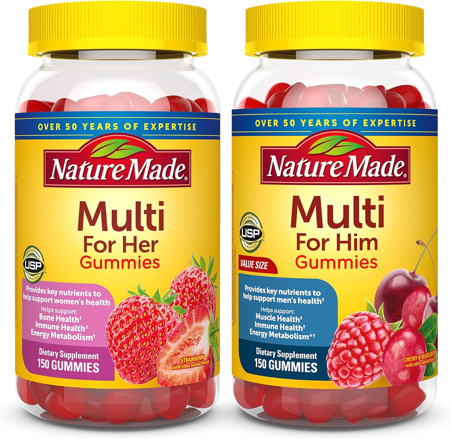 Men and Women's Nature Made Multivitamin Gummy Combo Pack with Vitamin C, D3, B Vitamins, Zinc - 2 Bottles