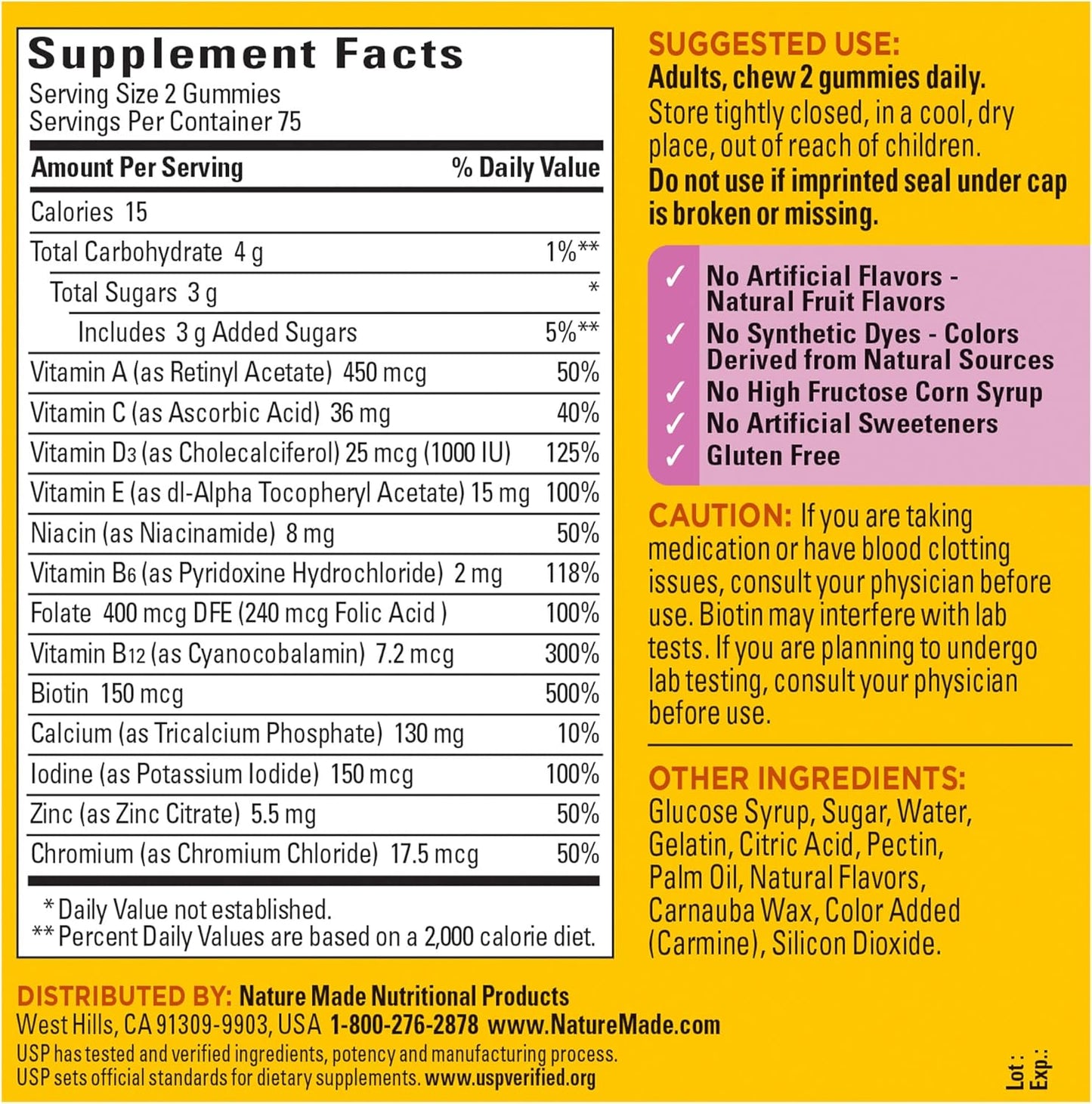 Men and Women's Nature Made Multivitamin Gummy Combo Pack with Vitamin C, D3, B Vitamins, Zinc - 2 Bottles