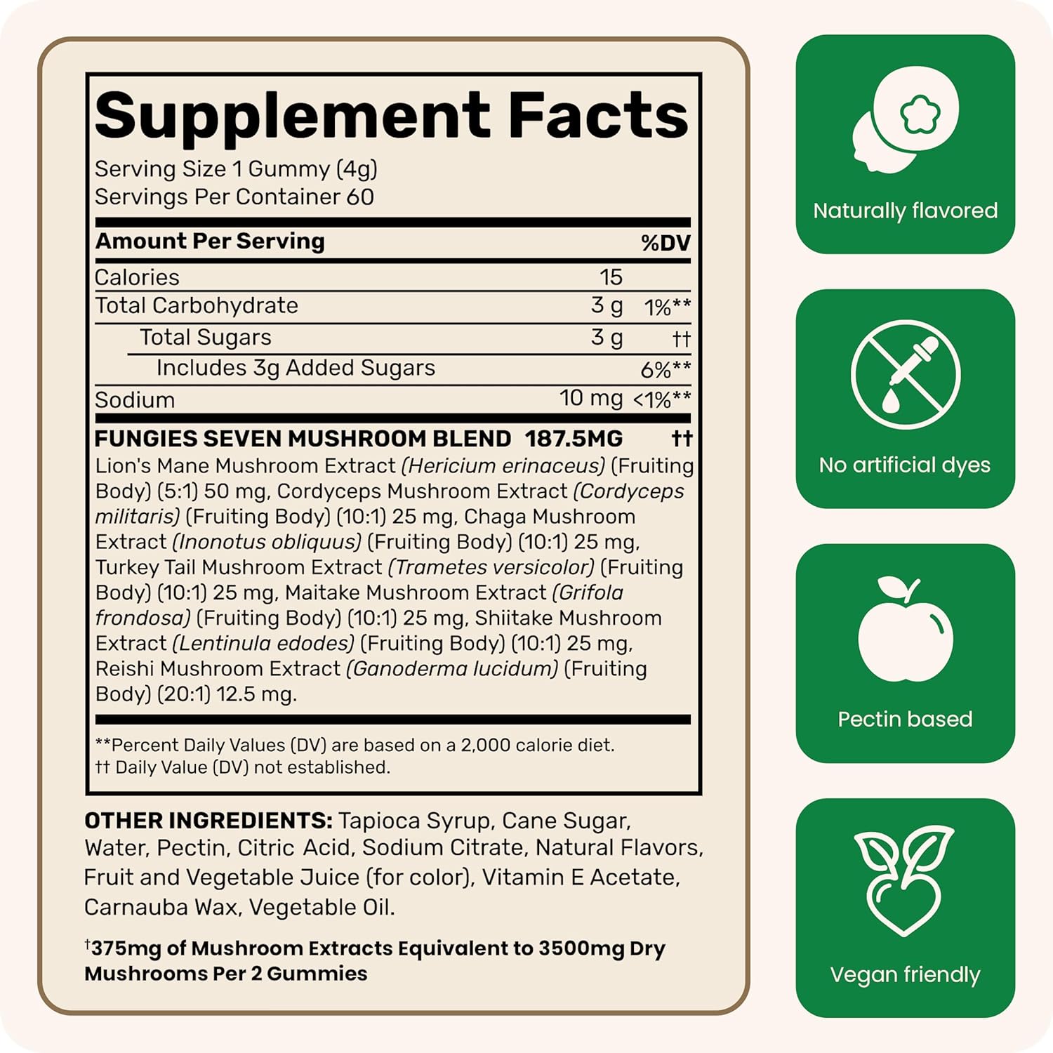 Men & Women's Mushroom Gummy Vitamins - Lion’s Mane, Cordyceps, Reishi & More - Gelatin-Free & Vegan