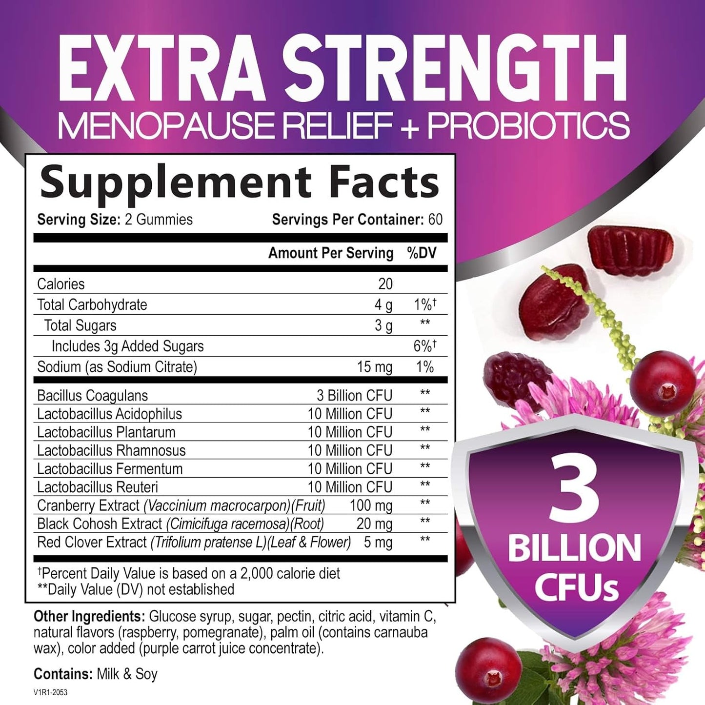 Menopause Probiotic Gummies with Cranberry for Women - Natural Relief for Hot Flashes, Night Sweats, PH Balance, Vaginal & Immune Health - 120 Gummies