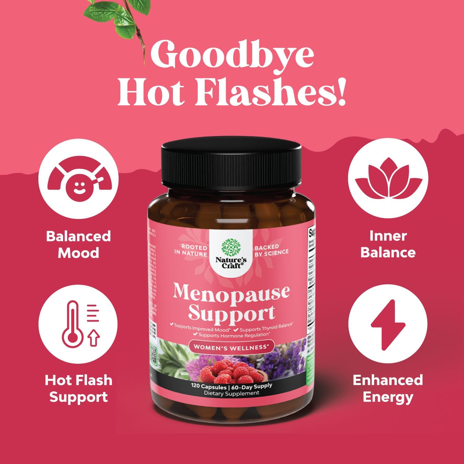 Menopause Relief Capsules for Women - Herbal Supplement for Hormone Balance, Night Sweats, Hot Flashes, Mood Swings - Dong Quai, Chaste Berry, Black Cohosh - 120 Count Pack